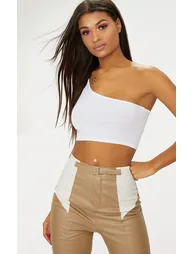 White Basic Jersey One Shoulder Crop Top
