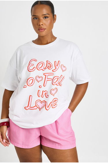 Plus Easy To Fall In Love Printed T Shirt - white