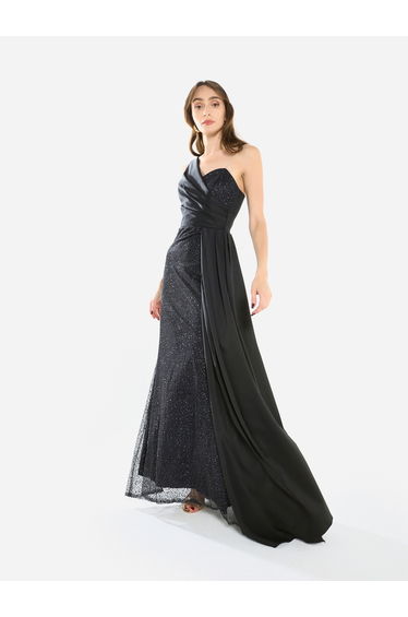 Women One-Shoulder Textured Maxi Dress