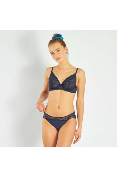 Microfibre and lace briefs blue