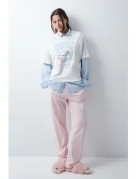 Pink striped long trousers