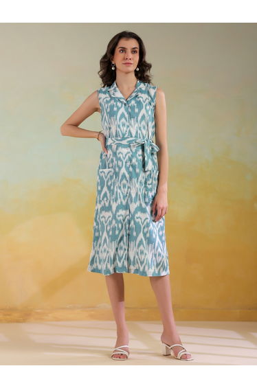 Abstract Printed Sleeveless Shirt Midi Dress