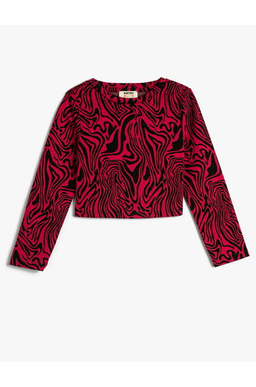 Crop T-Shirt Long Sleeve Round Printed
