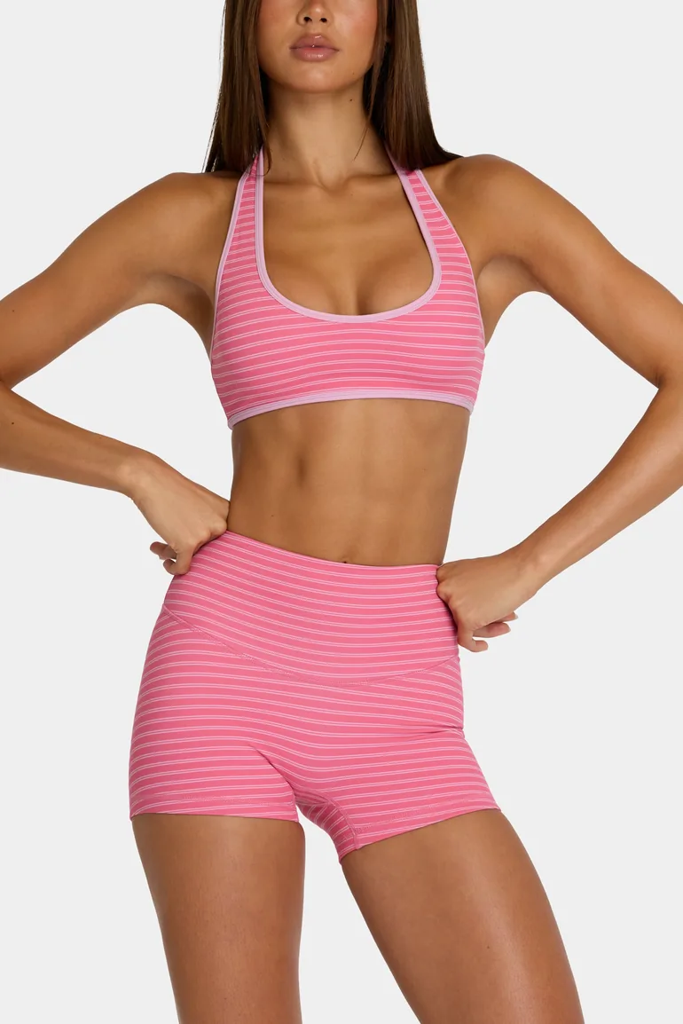Soft Active Mini Shorts in Pink Stripe - 3