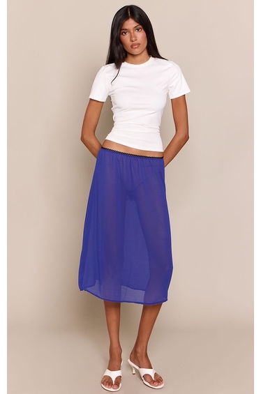 Cobalt Chiffon Midi Skirt