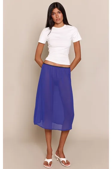 Cobalt Chiffon Midi Skirt
