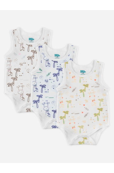 Pack of 3 - Printed Combed Cotton Sleeveless Bodysuit
