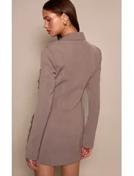 Taupe Lace Detail Blazer Dress - 1