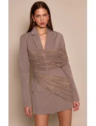 Taupe Lace Detail Blazer Dress