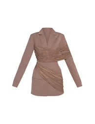 Taupe Lace Detail Blazer Dress - 4