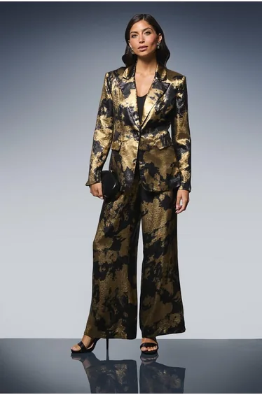 METALLIC FOIL WIDE LEG TROUSER