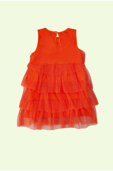Orange Girl's Ruffle Detailed Tulle Knitted Dress