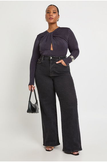 Plus Twist Detail Bodysuit - charcoal