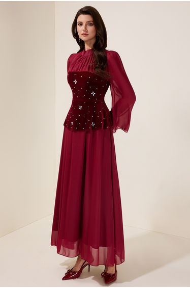 Rhinestone Velvet Splicing Maxi Dress