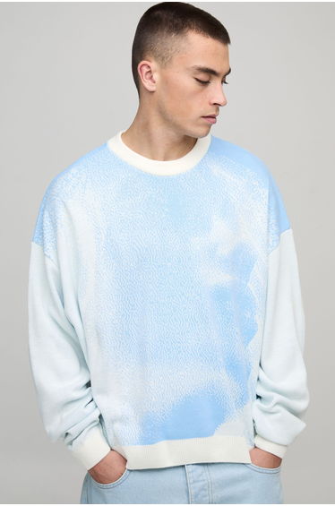 Oversized Boxy Ombre Face Knitted Jumper - blue