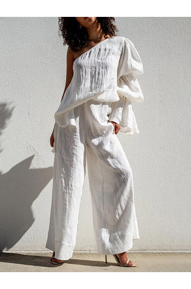 High Waisted Loose Elasticity Solid Color Split-Joint Pants Trousers
