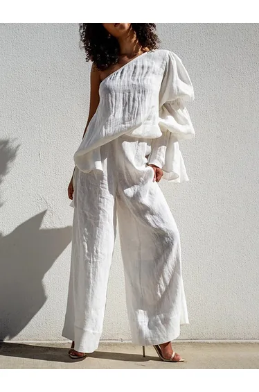 High Waisted Loose Elasticity Solid Color Split-Joint Pants Trousers