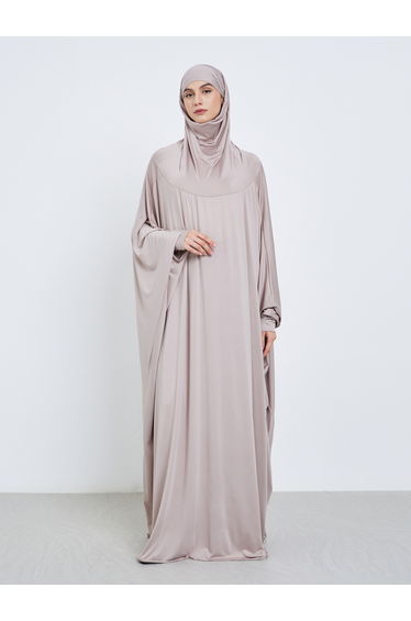 Grey Batwing Sleeve Hooded Abaya