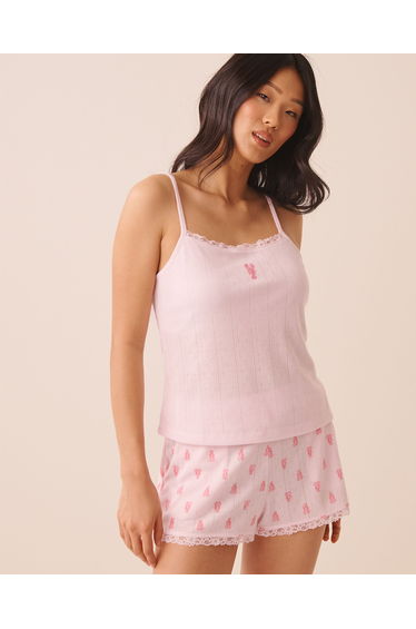 Lobster-Embroidered Pointelle Cami with Shelf Bra