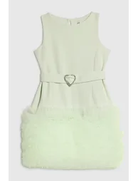 Girls Green 3d Organza Hem Dress