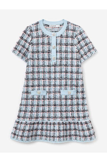 Self Portrait Girls Textured Stripe Knit Dress in Blue