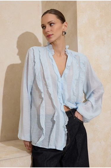 Baby Blue Ruffled Woven Shirt