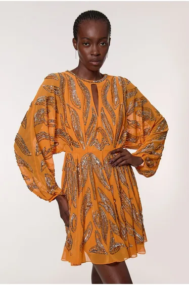 Petite Kimono Sleeve Embellished Mini Dress