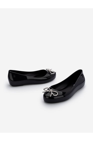 Mini Melissa Girls Sweet Love Chrome Ballerinas in Black