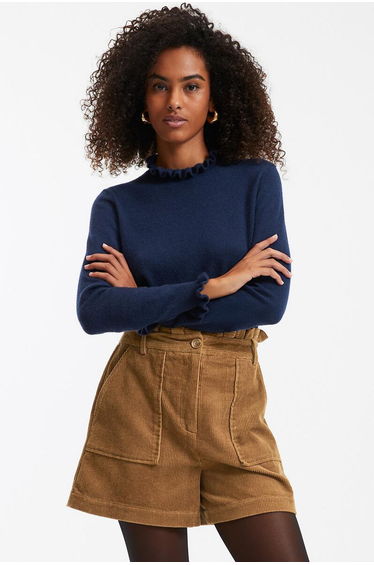 Recycled Wool/Cashmere Jumper/Sweater with High Neck and Ruffled Edging