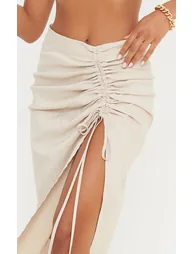 Champagne Woven Ruched Detail Midi Skirt - 2