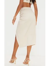 Champagne Woven Ruched Detail Midi Skirt - 1