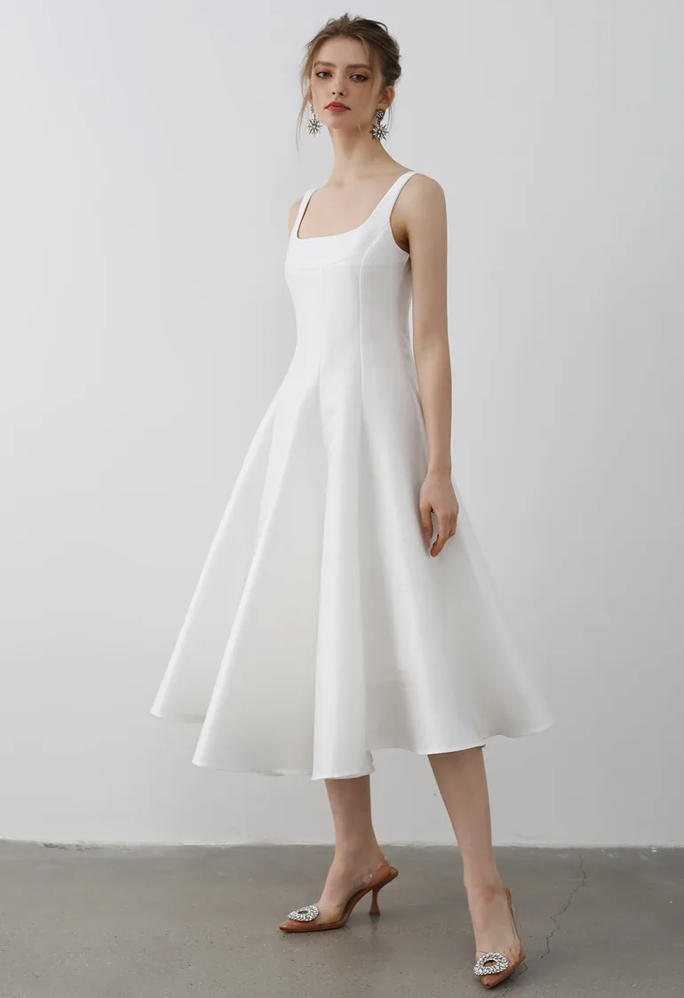 flared cami dress Solid Color Sexy U-Neck Ruched Cami Dress With Flared Hem Party Summer Elegant