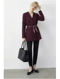 LUCCI V-Neck Belted Blazer Jacket - 1