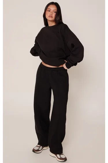 Black Interlock Balloon Sleeve Oversized Sweatshirt