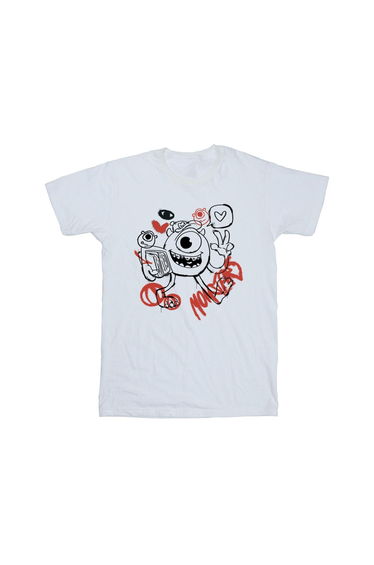 Monsters Inc Girls Mike Wazowski Graffiti Cotton T-Shirt - White