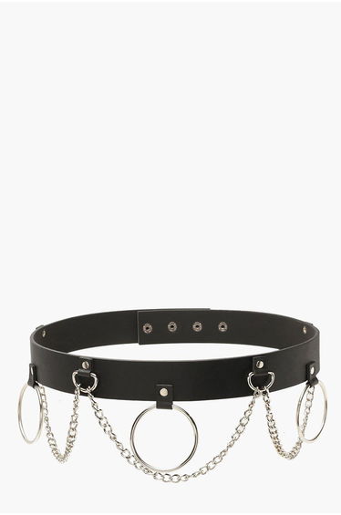 Ring & Chain Detail Waist Belt - black