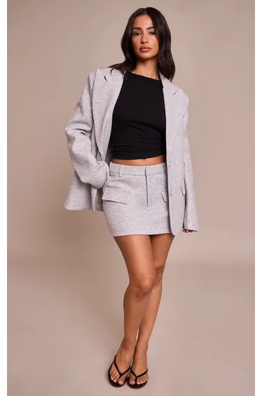 تنورة قصيرة بجيوب بمظهر صوف لون رمادي - للمقاسات الصغيرة