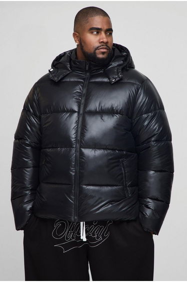 Plus High Shine Puffer Jacket in Black - black