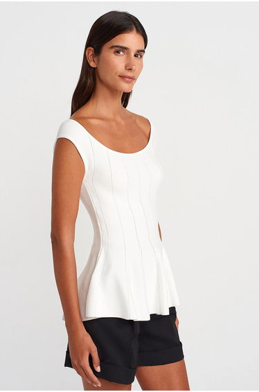 DILVIN Fitted Ribbed Peplum Blouse