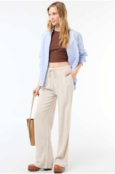 Linen trousers with 2 pockets BEIGE