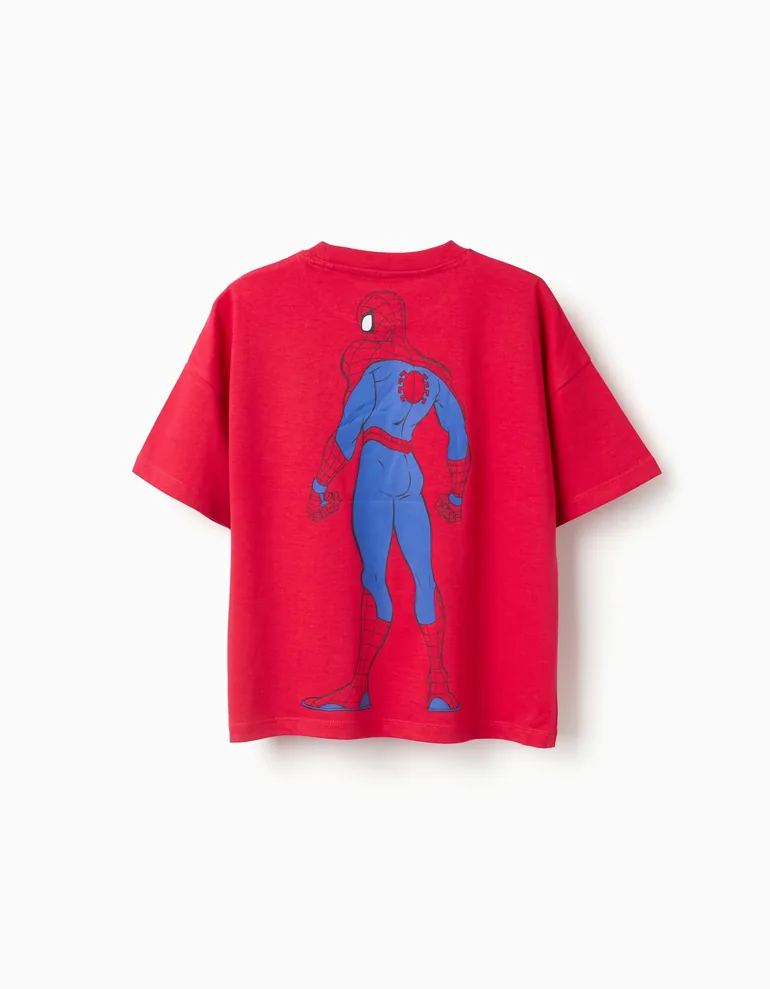 Cotton T-Shirt With Spider-Man Front And Back Prints For Boys, Red - 1