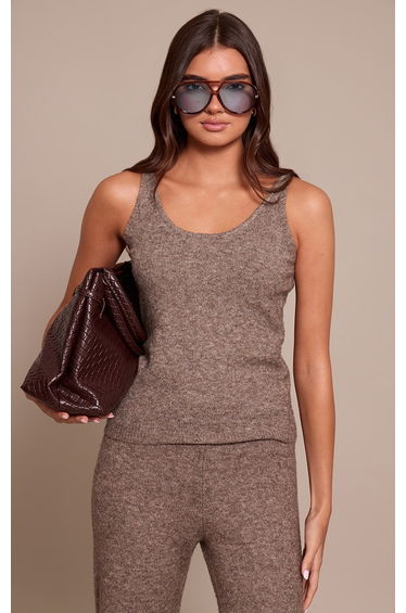 Taupe Knitted Scoop Neck Cami Top