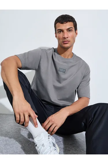 Men Grey Oversized Crew Neck Terry T-Shirt