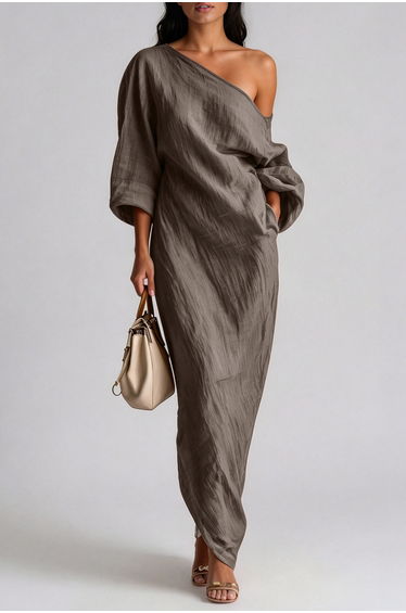 Inunnguaq One Shoulder Maxi Dress In Grey