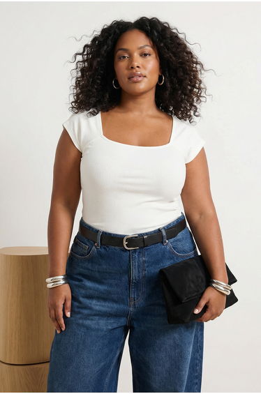 Ecru Camisole Heart Collar Knitted Plus Size Blouse