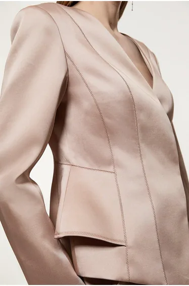 Structured Viscose Satin Stitch Detail Tailored Peplum Blazer
