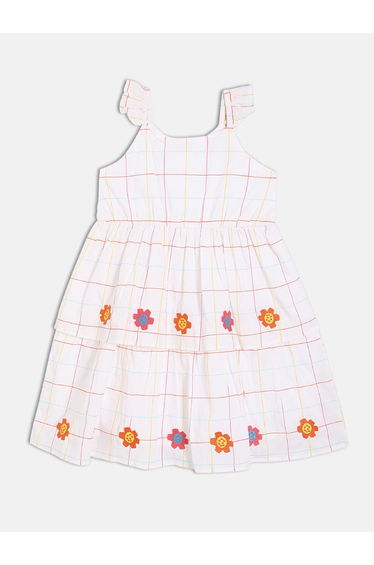 Girls Plaid Dress with Floral Embroidery