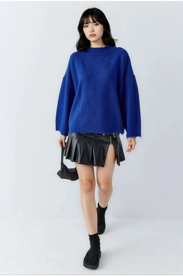 MY FASHION Oversized Textured Knit Sweater with Crew Neck