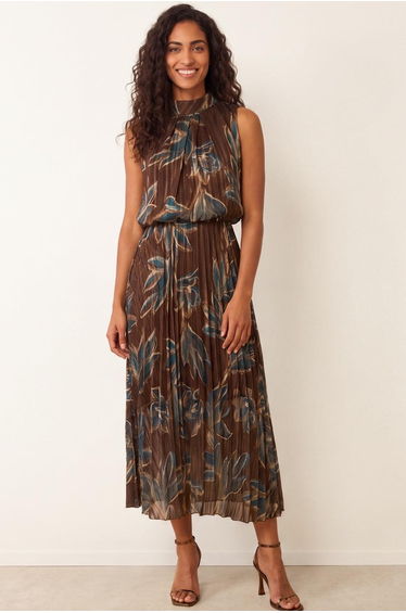 Sleeveless Cowl Neck Dress with Metallic