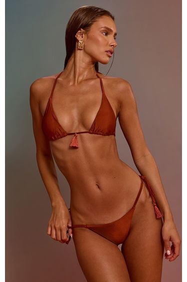 Bronze Tassel Trim Tie Side Bikini Bottoms